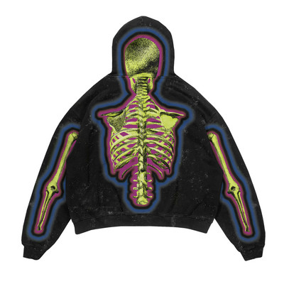 Meeste moodne Skeleton Printiga kapuutsiga kampsun