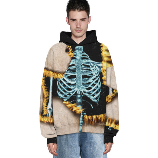 Meeste moodne Skeleton Printiga kapuutsiga kampsun