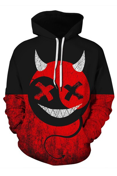 Ανδρικό φούτερ casual με απλικέ και κουκούλα