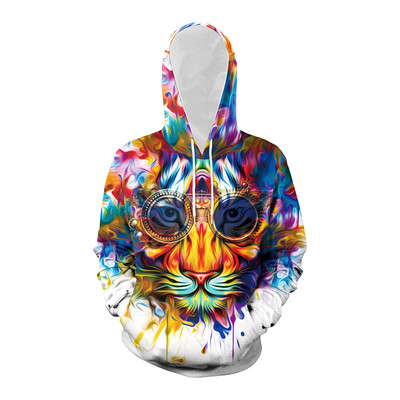 Férfi pulóver dekoratív tigrissel és kapucnival