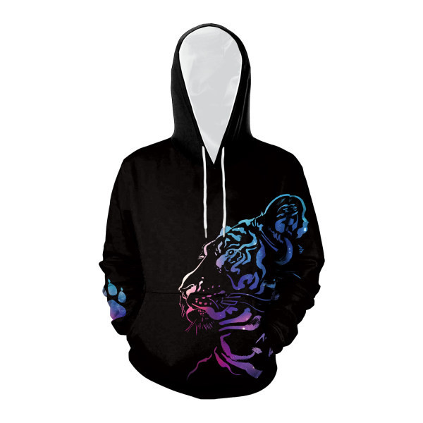 Férfi pulóver dekoratív tigrissel és kapucnival