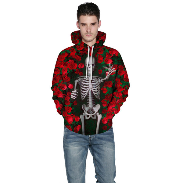 Férfi pulóver dekoratív rózsákkal és csontvázzal