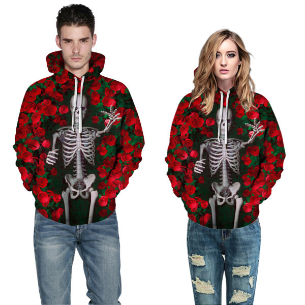 Férfi pulóver dekoratív rózsákkal és csontvázzal
