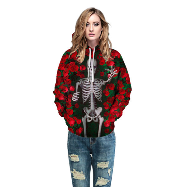 Férfi pulóver dekoratív rózsákkal és csontvázzal