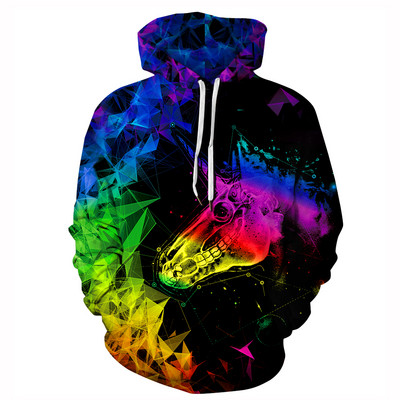 Ανδρικό φθινοπωρινό φούτερ με κουκούλα με 3D print