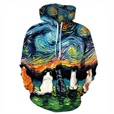 Ανδρικό φθινοπωρινό φούτερ με κουκούλα με 3D print