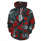 Ανδρικό φούτερ casual με φλοράλ μοτίβο και κουκούλα