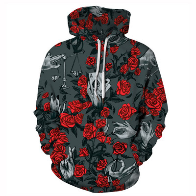 Ανδρικό φούτερ casual με φλοράλ μοτίβο και κουκούλα