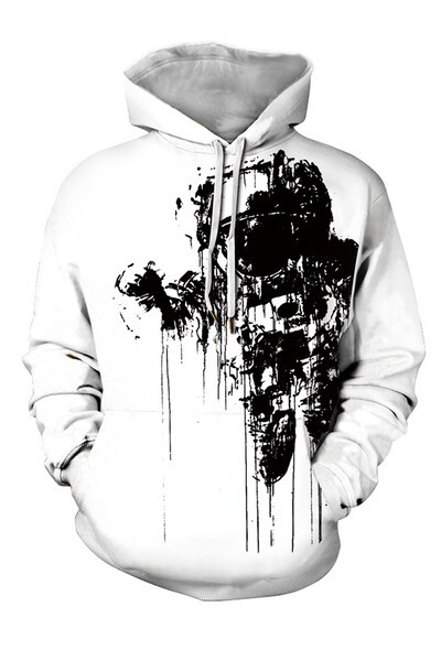 Új modell férfi pulóver fekete-fehér színben 3D nyomattal