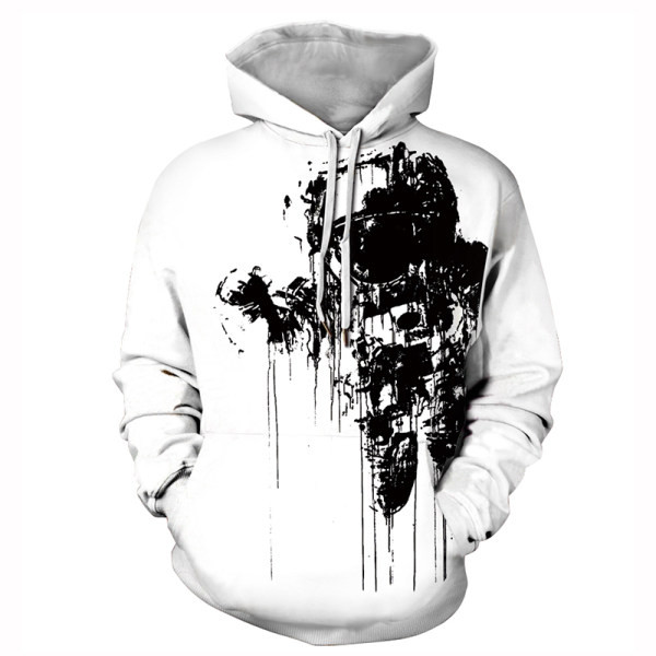 Új modell férfi pulóver fekete-fehér színben 3D nyomattal