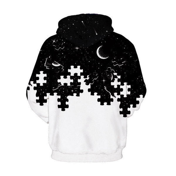 Új modell férfi pulóver fekete-fehér színben 3D nyomattal