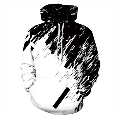 Νέα ανδρική ασπρόμαυρη φούτερ με κουκούλα και τσέπη