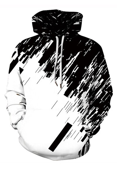 Νέα ανδρική ασπρόμαυρη φούτερ με κουκούλα και τσέπη