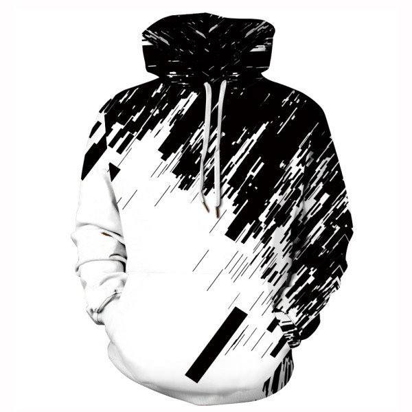 Νέα ανδρική ασπρόμαυρη φούτερ με κουκούλα και τσέπη