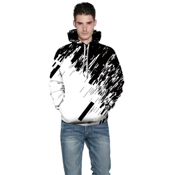 Νέα ανδρική ασπρόμαυρη φούτερ με κουκούλα και τσέπη