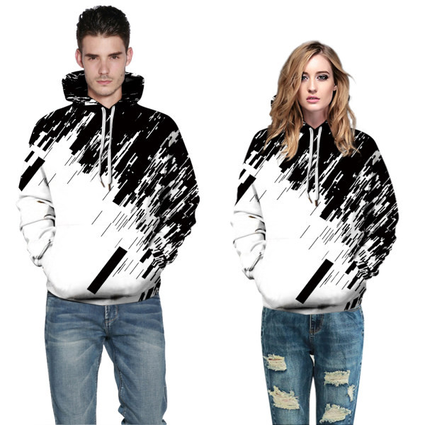 Νέα ανδρική ασπρόμαυρη φούτερ με κουκούλα και τσέπη