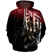 Divatos férfi 3D-s nyomtatású koponya mintás kapucnis pulóver nyakkendővel