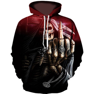 Divatos férfi 3D-s nyomtatású koponya mintás kapucnis pulóver nyakkendővel