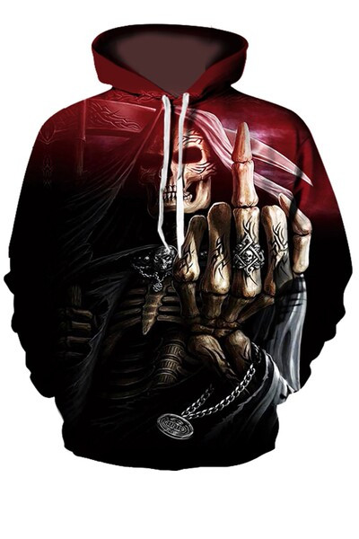 Divatos férfi 3D-s nyomtatású koponya mintás kapucnis pulóver nyakkendővel