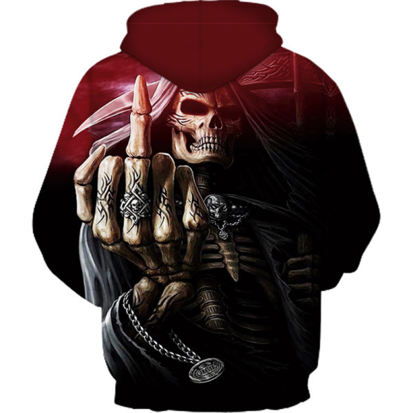 Divatos férfi 3D-s nyomtatású koponya mintás kapucnis pulóver nyakkendővel