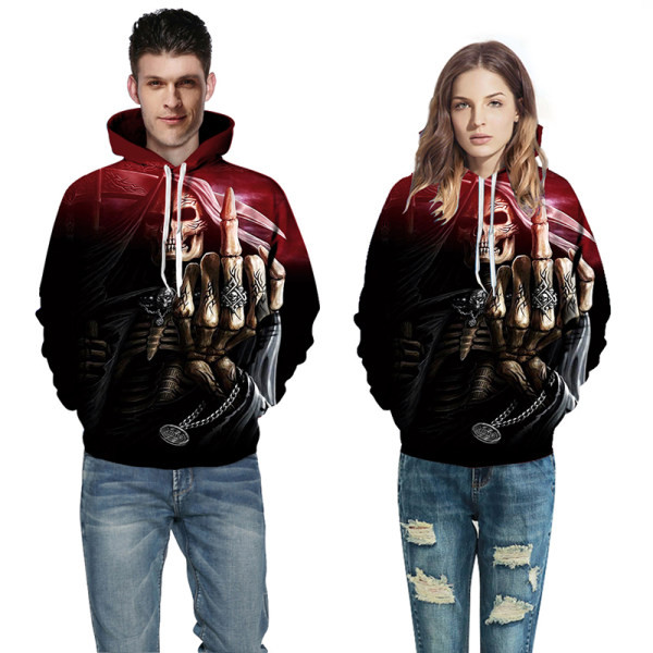 Divatos férfi 3D-s nyomtatású koponya mintás kapucnis pulóver nyakkendővel