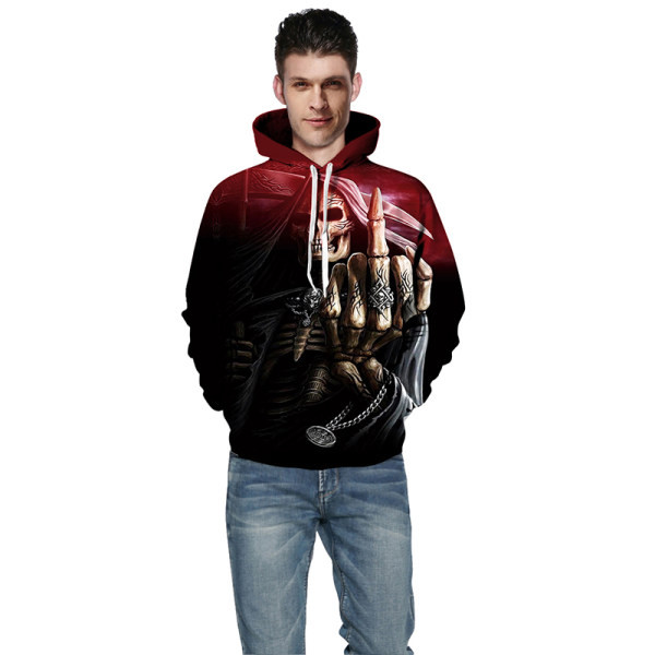 Divatos férfi 3D-s nyomtatású koponya mintás kapucnis pulóver nyakkendővel