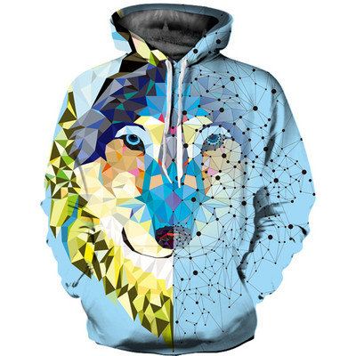 Alkalmi férfi, színes kapucnis pulóver 3D nyomtatással