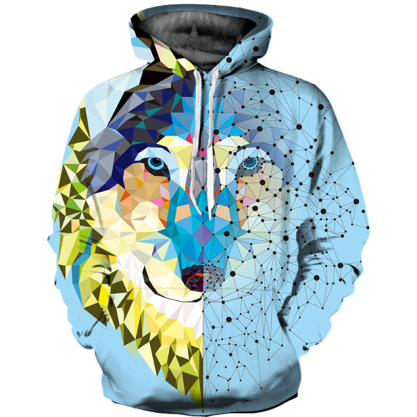 Alkalmi férfi, színes kapucnis pulóver 3D nyomtatással