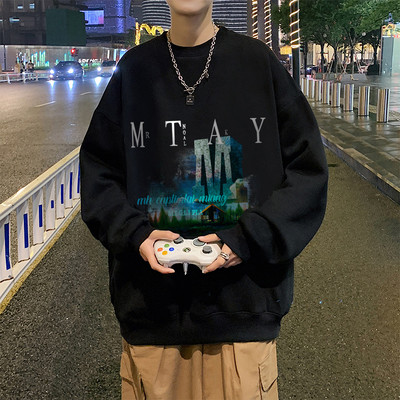 Vyriški megztiniai kasdieniam naudojimui su užrašais ir ovalia iškirpte