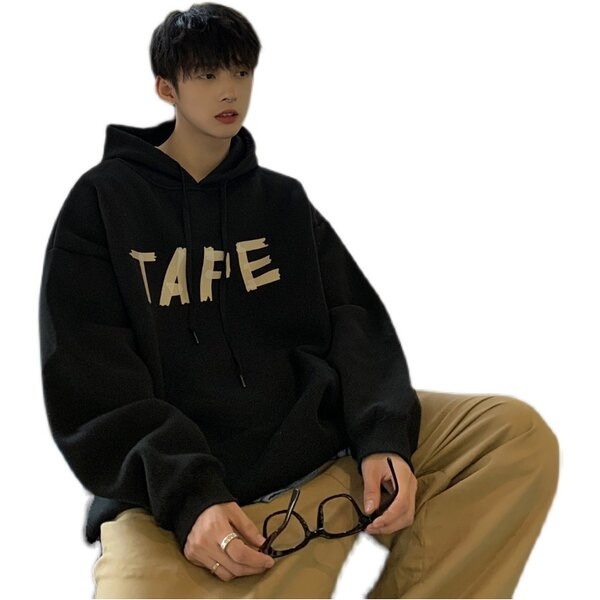 Dviejų spalvų vyriškas megztinis su kišene ir gobtuvu