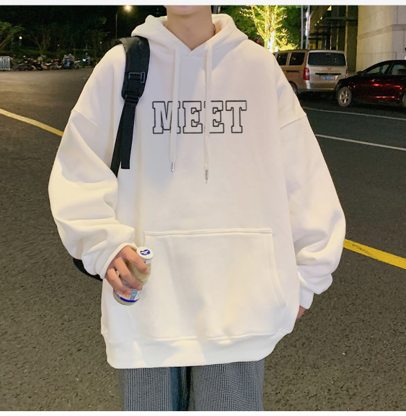 Hímzett szövegű, alkalmi férfi kapucnis pulóver