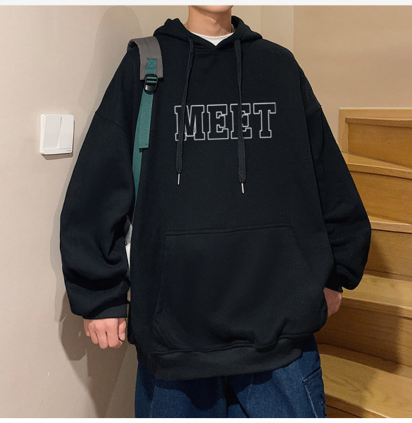 Hímzett szövegű, alkalmi férfi kapucnis pulóver