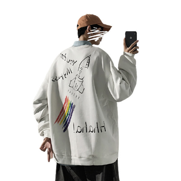 Įvairių spalvų džemperis su dekoratyvinėmis aplikacijomis