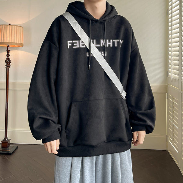 Kapuutsiga ja pealdisega meeste sportlik dressipluus