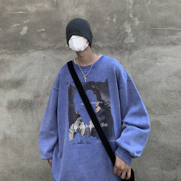 Ανδρικό φούτερ με φαρδιά μακρυμάνικη στάμπα