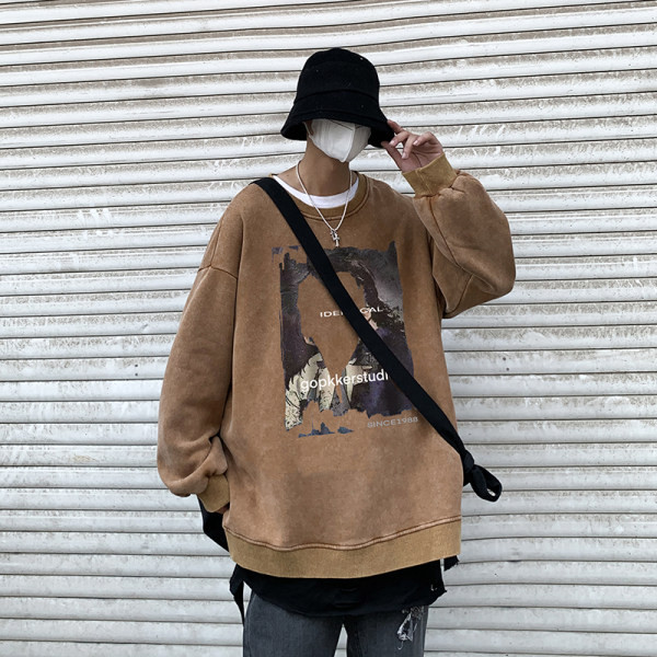 Ανδρικό φούτερ με φαρδιά μακρυμάνικη στάμπα