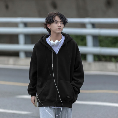 Vyriški vienspalviai megztiniai su gobtuvu su užtrauktuku