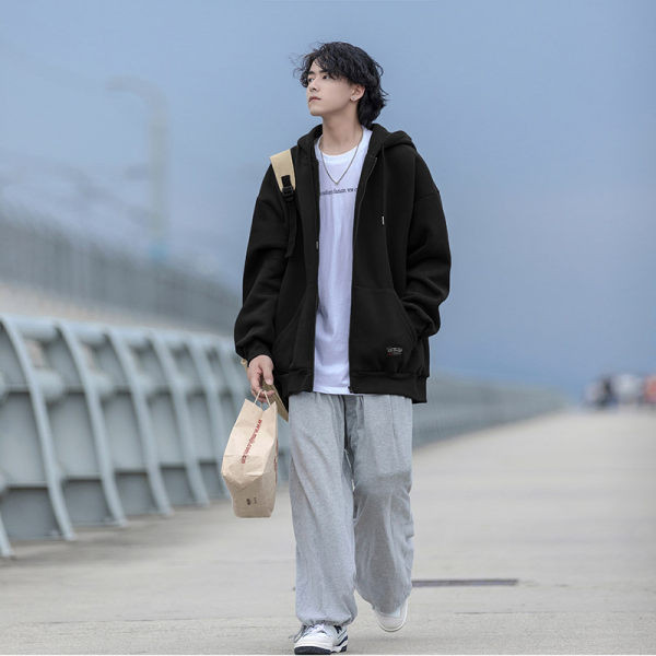 Vyriški vienspalviai megztiniai su gobtuvu su užtrauktuku