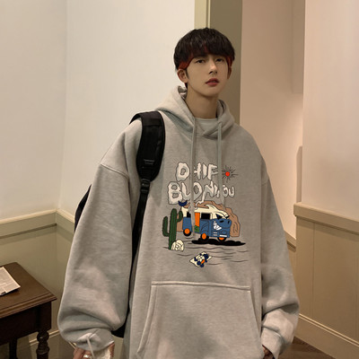 Lezser férfi pulóver kapucnival és mintával - széles mintával