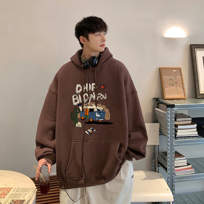 Lezser férfi pulóver kapucnival és mintával - széles mintával