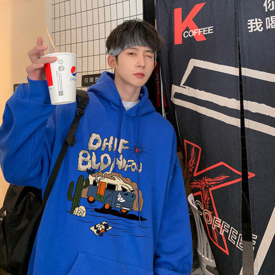 Lezser férfi pulóver kapucnival és mintával - széles mintával