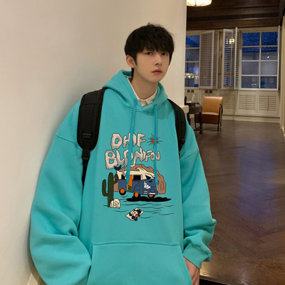 Lezser férfi pulóver kapucnival és mintával - széles mintával