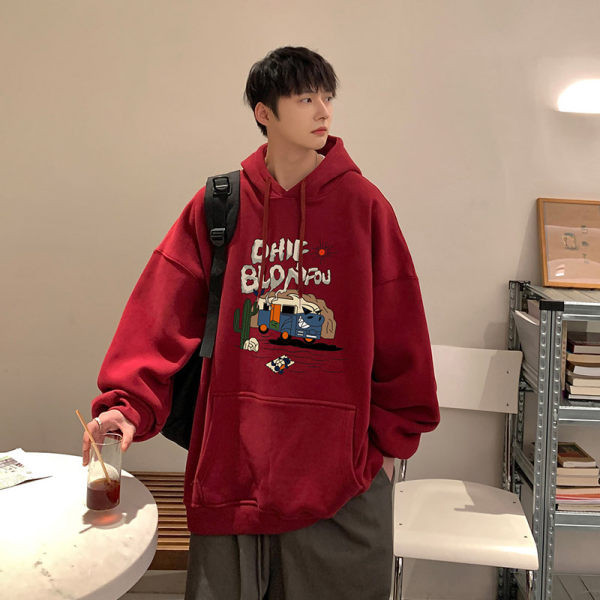 Lezser férfi pulóver kapucnival és mintával - széles mintával