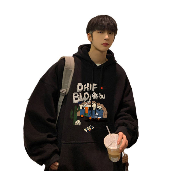 Lezser férfi pulóver kapucnival és mintával - széles mintával