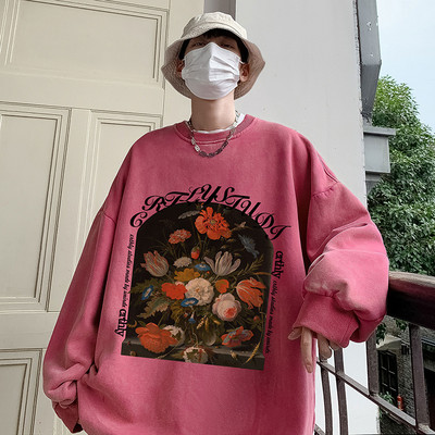 Vyriški megztiniai su ovalia apykakle ir gėlių raštu