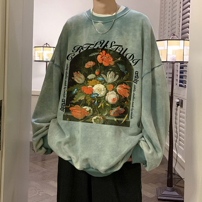 Vyriški megztiniai su ovalia apykakle ir gėlių raštu