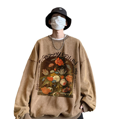 Vyriški megztiniai su ovalia apykakle ir gėlių raštu