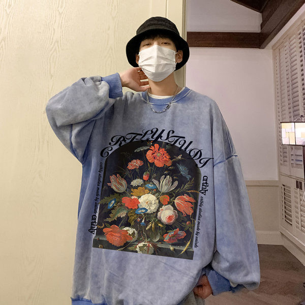 Vyriški megztiniai su ovalia apykakle ir gėlių raštu