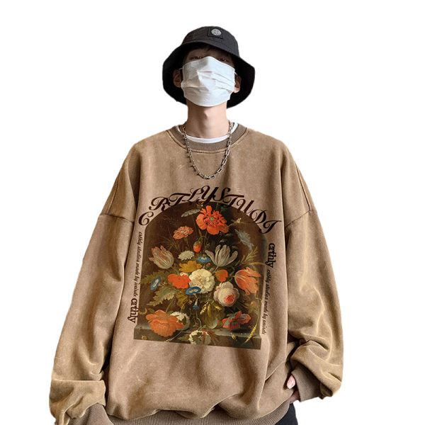 Vyriški megztiniai su ovalia apykakle ir gėlių raštu