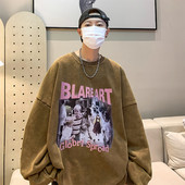 Laia mudeliga meeste dressipluus ovaalse dekoltee ja värvilise trükiga